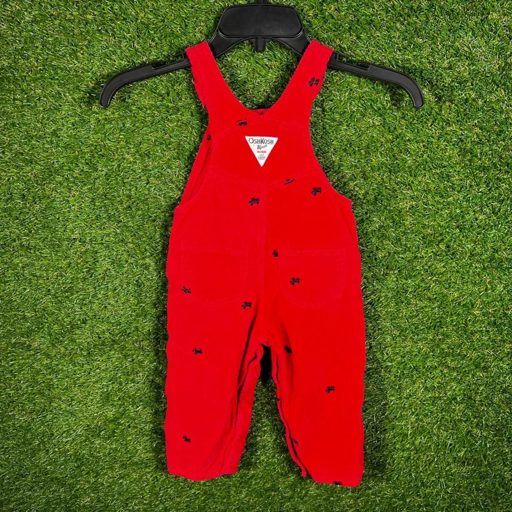 Vintage OshKosh Bgosh Red Corduroy Scottie Dog‎ Embroidered Overalls 18M
